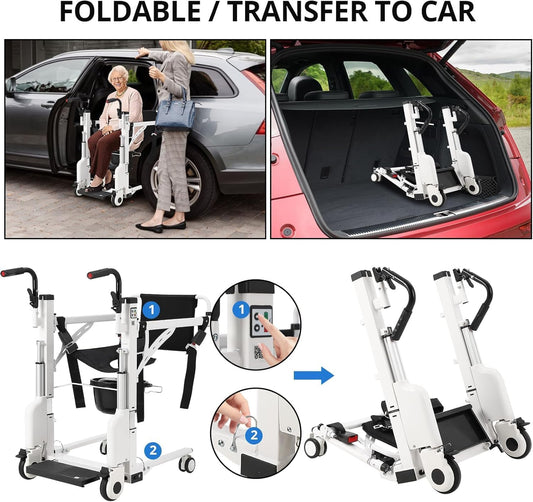 Garvee Heavy Duty Electric Patient Lift Chair Hoyer-Compatible Transfer Quiet & Electric Adjust suit for Home Hospital Nursing Use