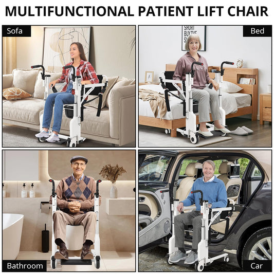 Garvee Hoyer Lifts for Home Use, Electric Patient Lift Transfer Chair,Hydraulic Patient Lift Transfer Chair, Bathroom Wheelchair with 180° Split Seat and Potty, Portable Elderly Lift